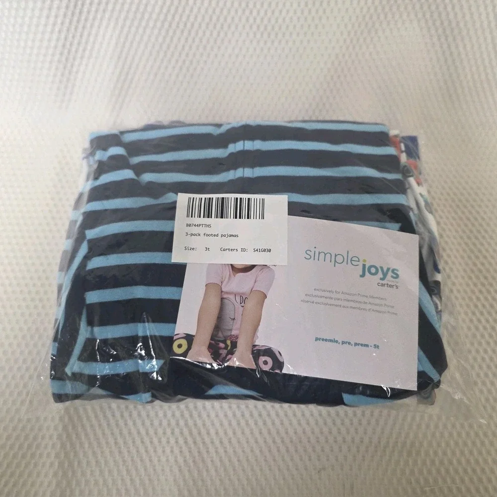 Simple Joy by Carters Set of 3 Lightweight Footed Pajamas Boys 3T Vehicles boats - Picture 2 of 4